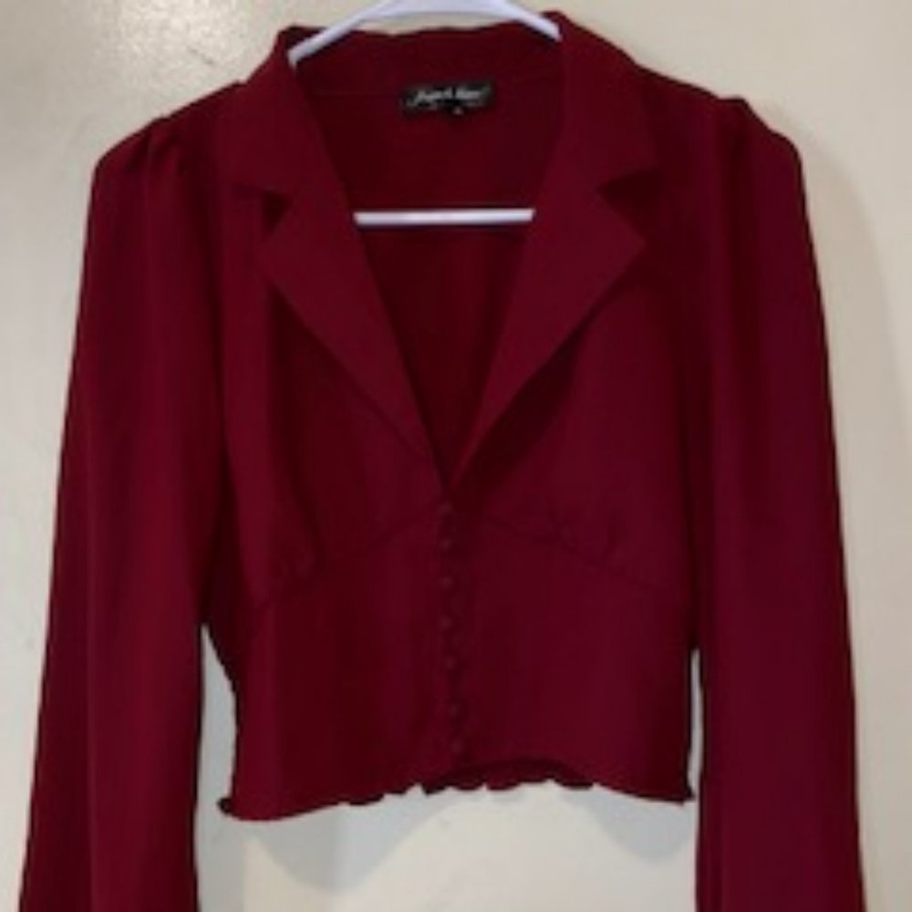 Small 'French Kiss' Burgundy Ruched Waist Band Long Sleeve Shirt